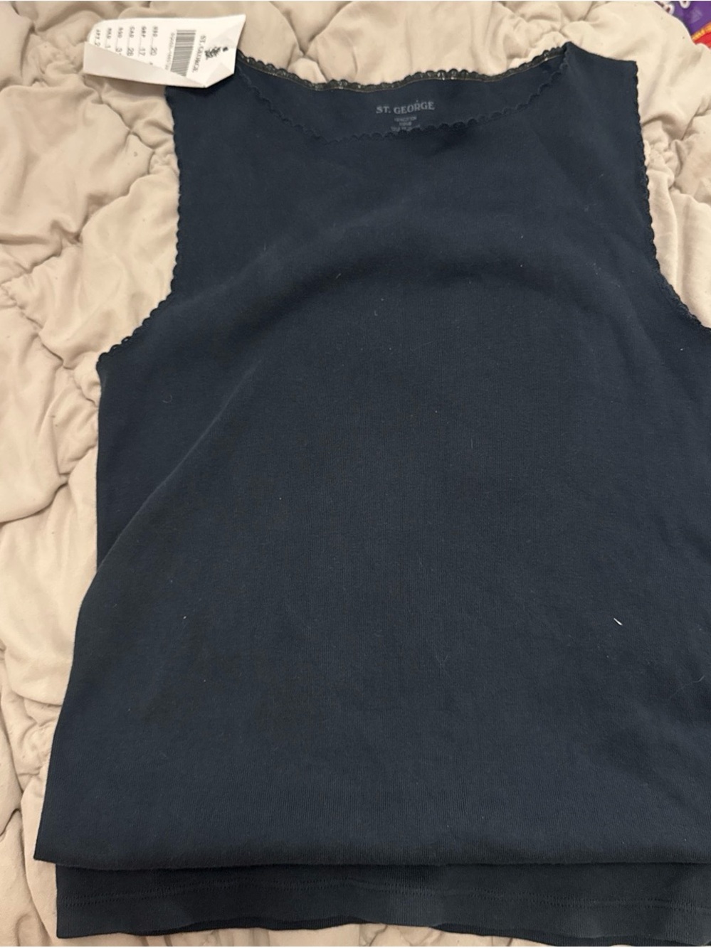 Brandy Melville Navy Ribbed Sleeveless Tank with Scallop Trim